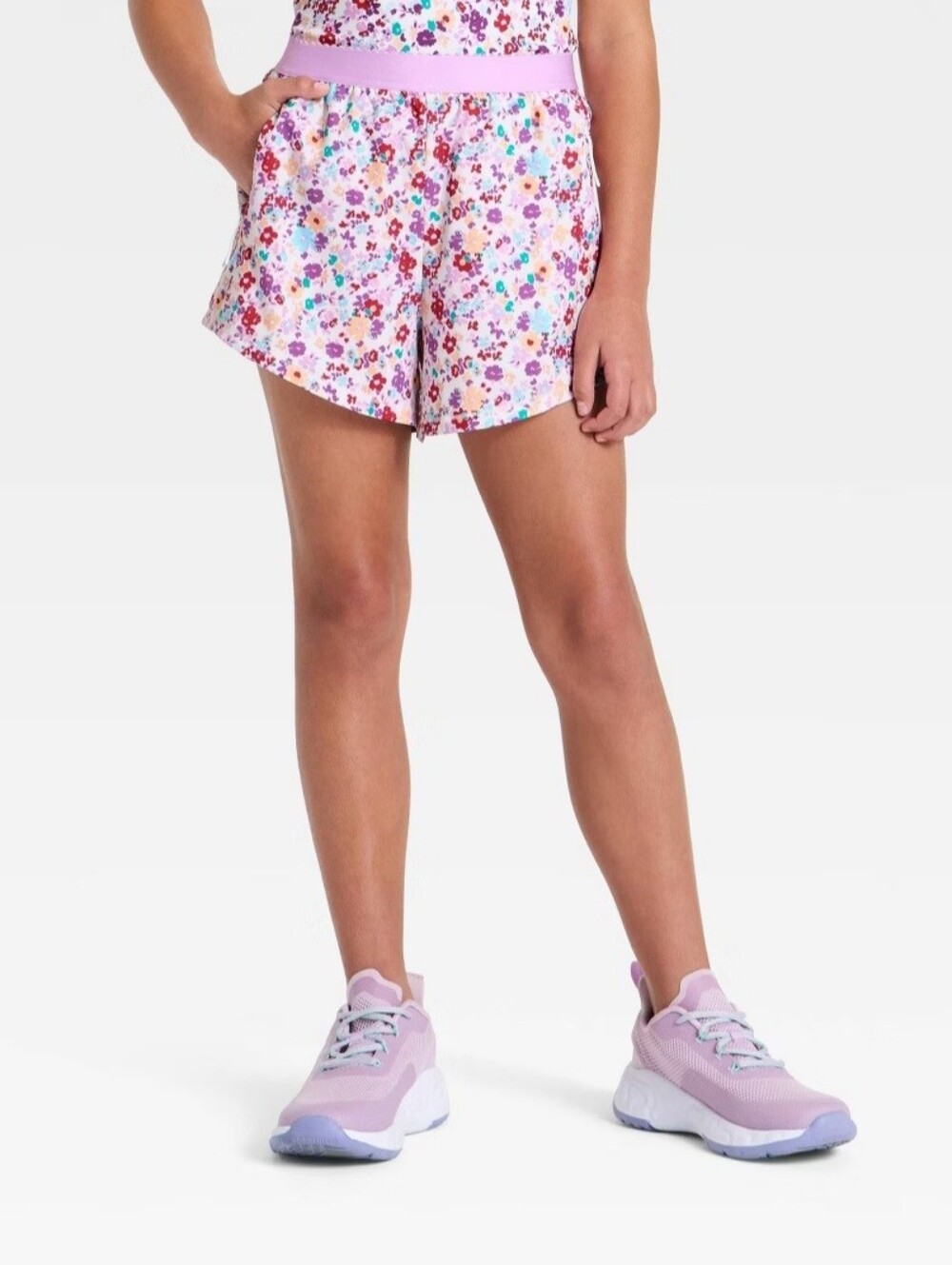 Girls' High Rise Scallop Trim 2-in-1 Active Shorts - All In Motion S